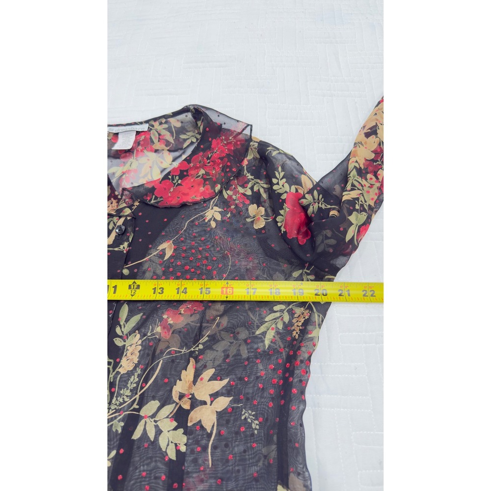 Dressbarn Vintage Sheer Floral Bell Sleeve Blouse Red Black Y2K Medium - Picture 6 of 8